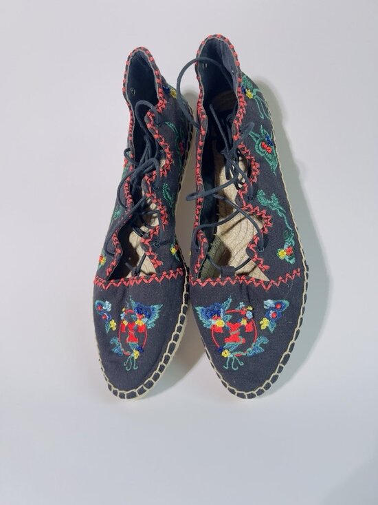 Tory Burch Shoes - Tory Burch Fleming Embroidered Lace-Up Espadrilles Canvas Floral Size 8